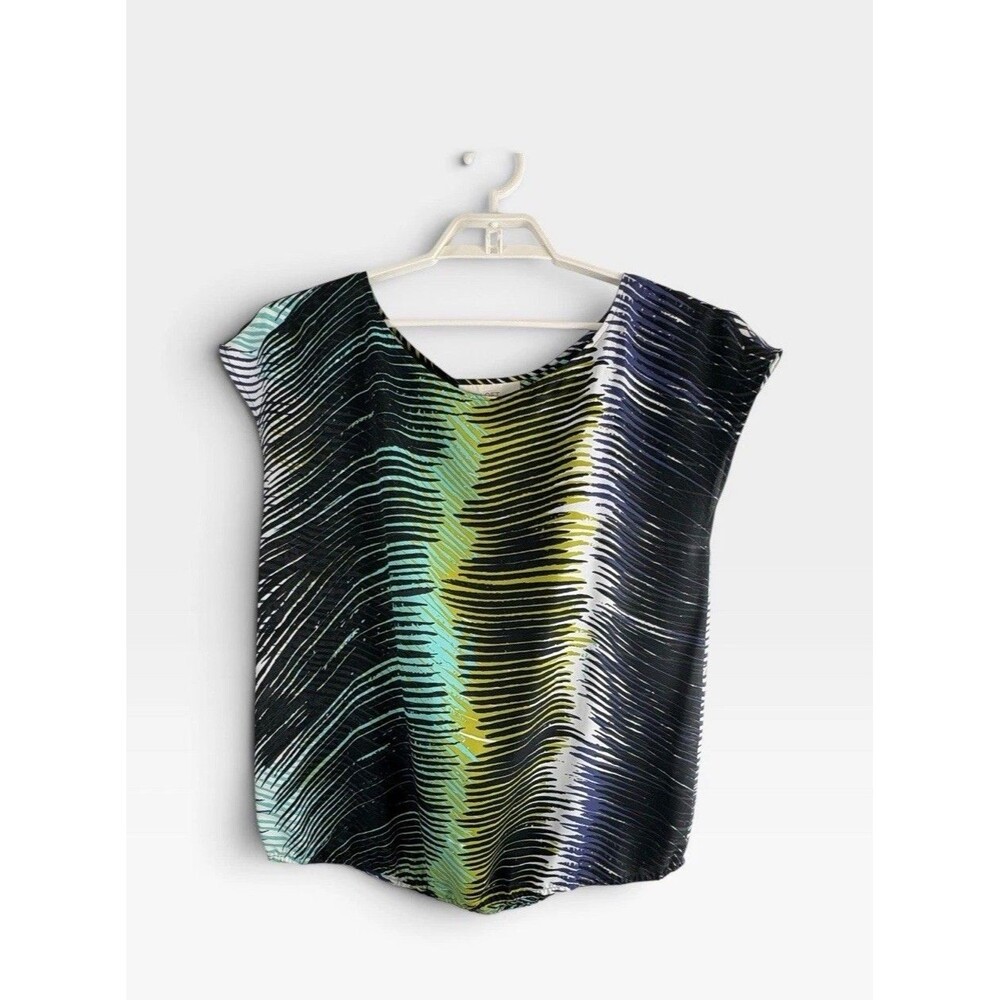 Loft Womens Shirt Adult Size XL Black Abstract Vertical Short Sleeve Light Wt